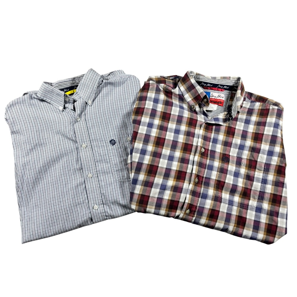 Wrangler George Strait Cowboy Cut Plaid Button Down Shirt Lot of 2 Mens XLT